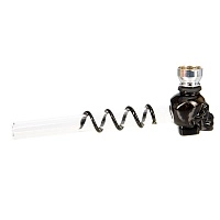 Фото 2 Трубка курительная стекло ЧЕРЕП чёрная 14см 