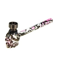 Фото  Трубка курительная стекло CH ЧЕРЕП розовая 